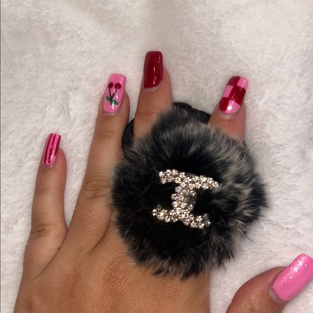 Rabbit Fur Chic Fluffy Crystal Rhinestone luxury Hair Tie